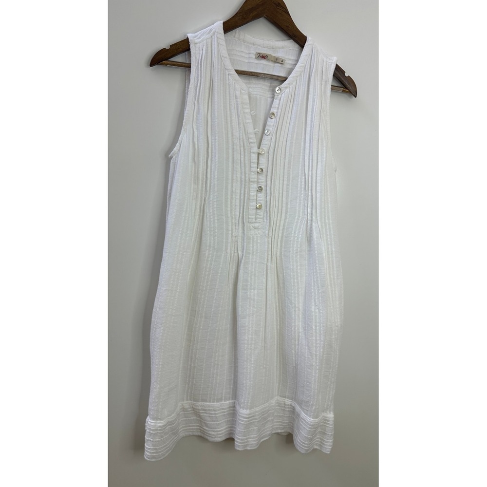 Faherty Isha Pintuck Organic Cotton Shift Dress Sleeveless White Women's Small - Picture 14 of 15